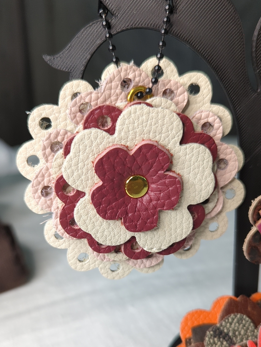 Layered Floral Leather Bag Charm